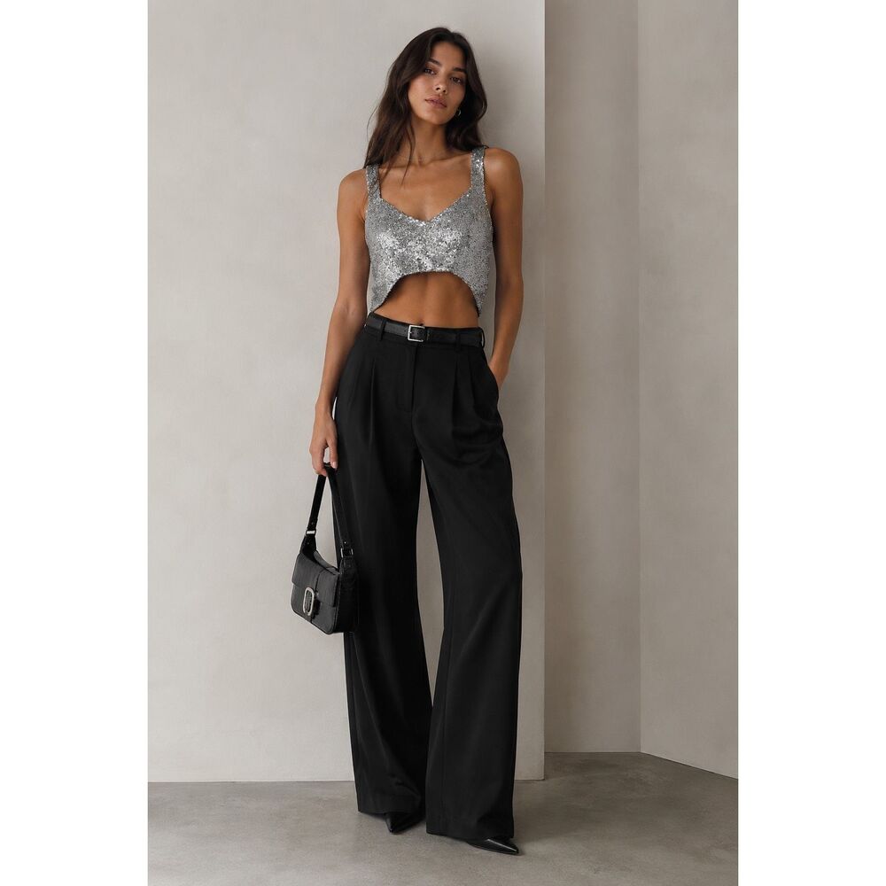 ZARA Silver Sequined Crop Top Size M